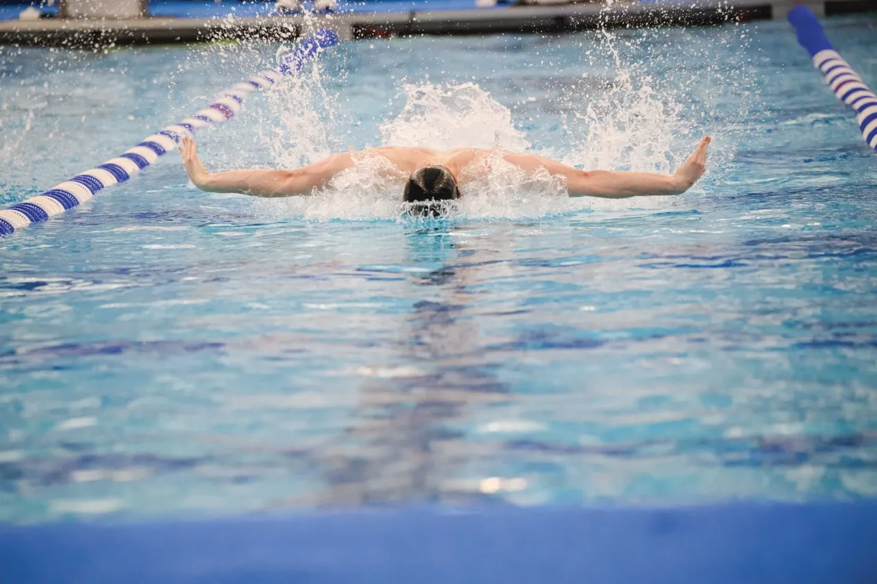 Swimmer competes in a race
