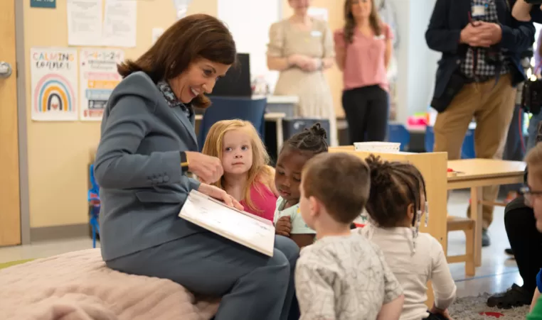 Governor Kathy Hochul reads to children at YMCA BOCES Preschool